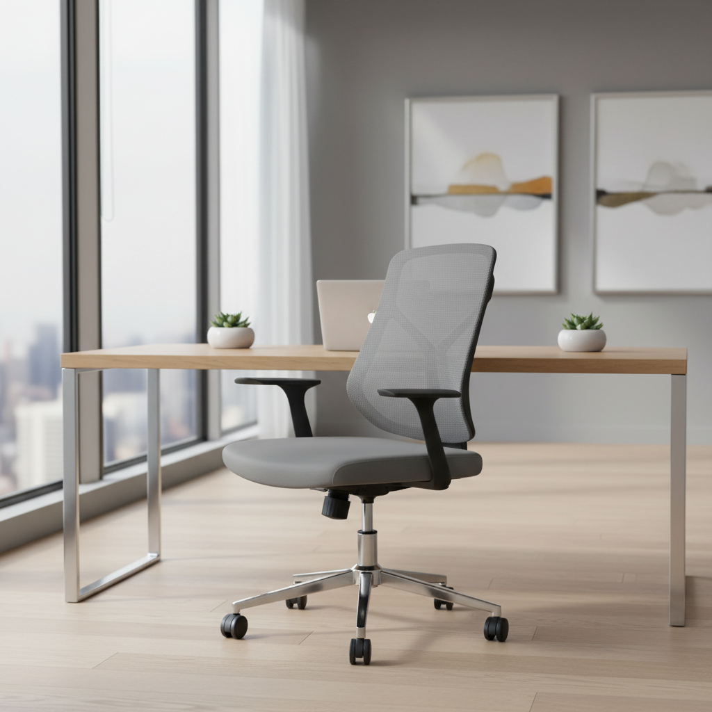Medium Back Mesh Office Chair UAE | Ergonomic Chrome Base | Dubai Office Furniture | IH A336 GRY