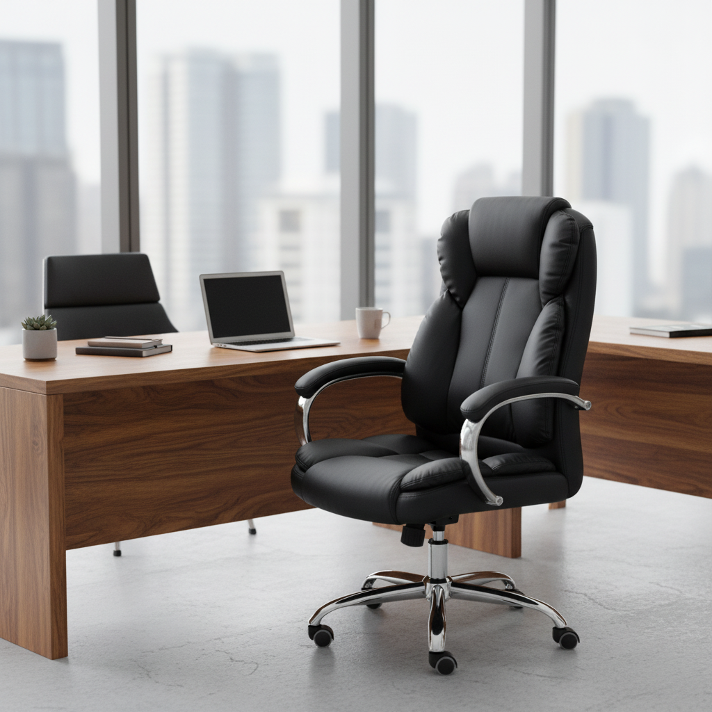 Executive High-Back Black Leather Office Chair in Dubai Corporate Office – INFINI HOMES UAE