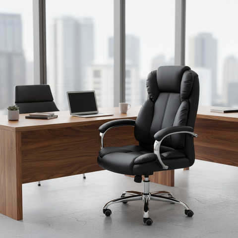 Executive High-Back Black Leather Office Chair in Dubai Corporate Office – INFINI HOMES UAE