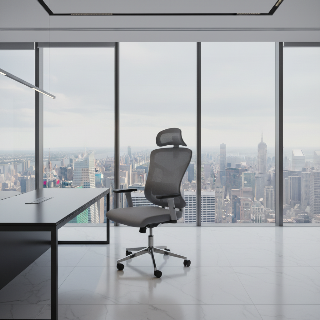 Ergonomic Mesh High Back Office Grey Chair with Headrest UAE | Premium Executive Chair Dubai