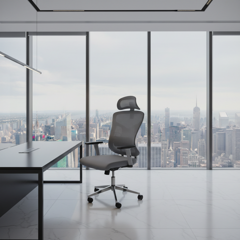 Ergonomic Mesh High Back Office Grey Chair with Headrest UAE | Premium Executive Chair Dubai