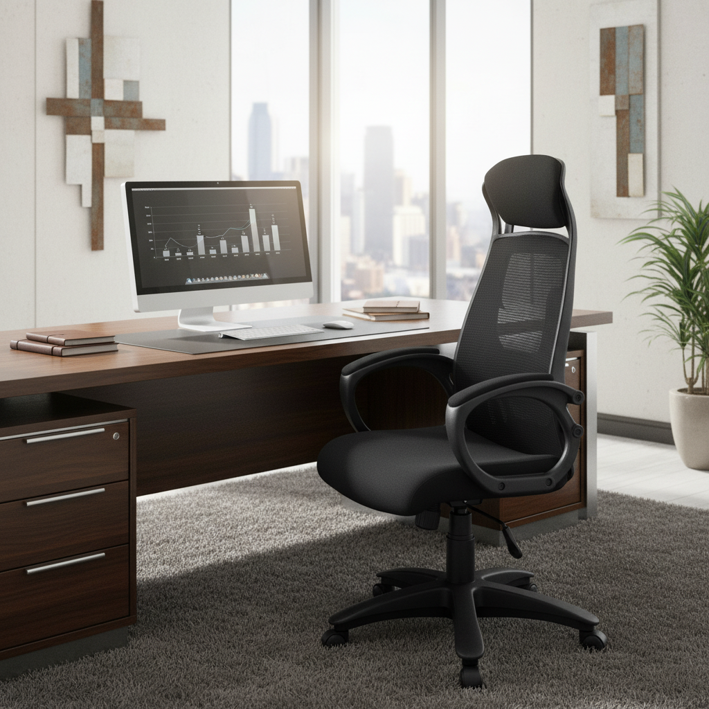 High Back Executive Office Chair with Fixed Headrest - Ergonomic Desk Chair UAE | Premium Quality | IH 543
