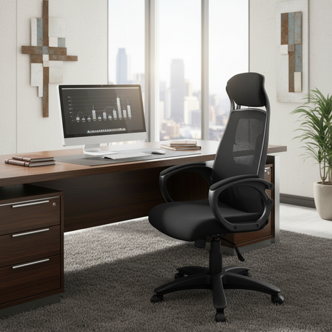 High Back Executive Office Chair with Fixed Headrest - Ergonomic Desk Chair UAE | Premium Quality | IH 543