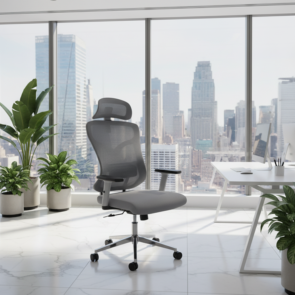 Ergonomic Mesh High Back Office Grey Chair with Headrest UAE | Premium Executive Chair Dubai