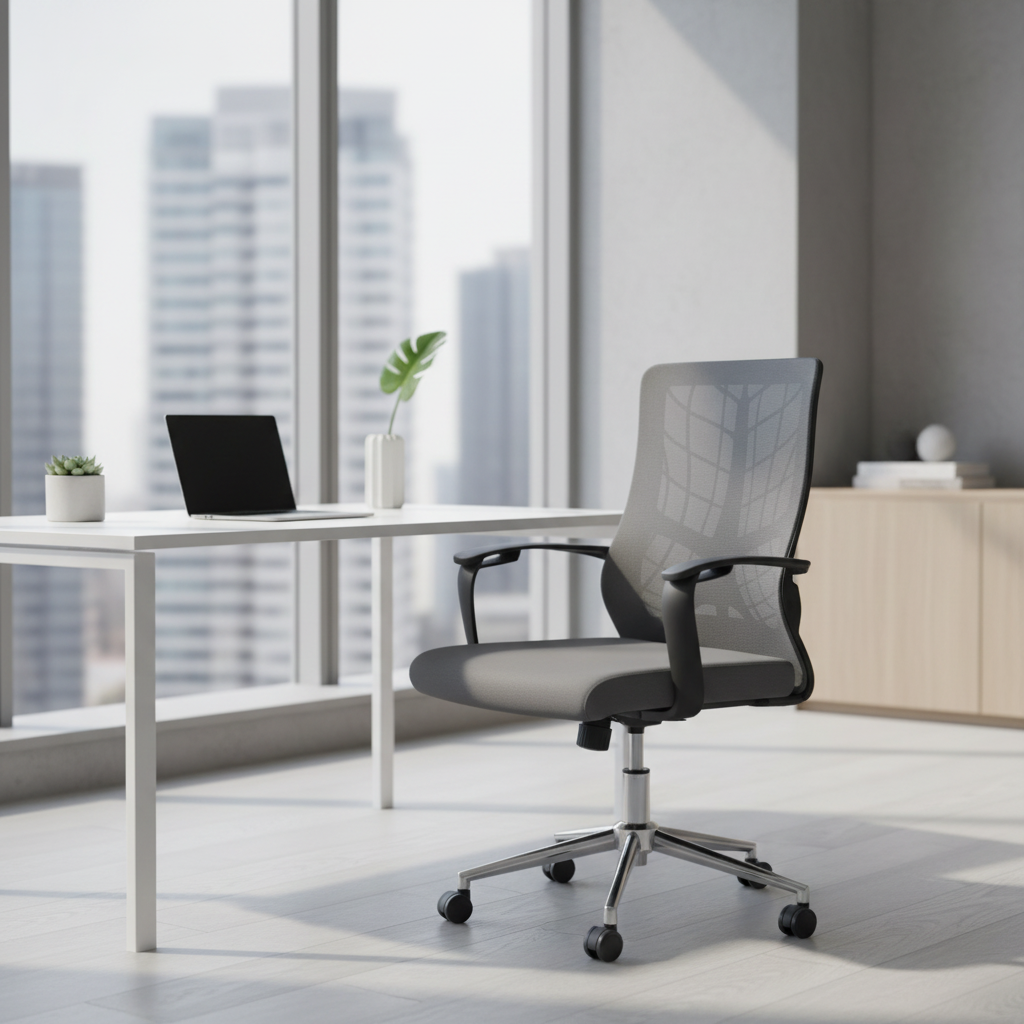 Medium Back Mesh Office Chair UAE | Ergonomic Chrome Base | Dubai Office Furniture | IH 8008M GRY