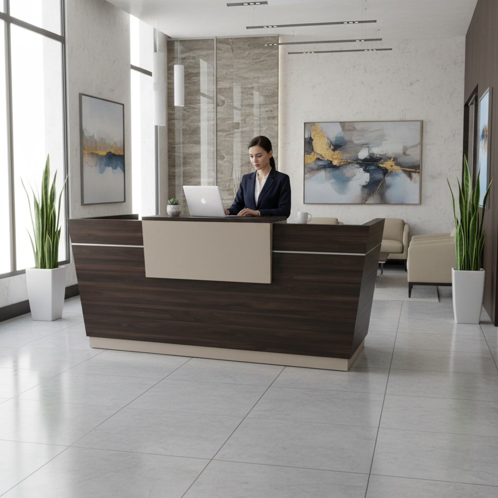 Reception Table 1.6m Walnut & Khaki | Premium Office Furniture UAE