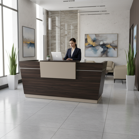 Reception Table 1.6m Walnut & Khaki | Premium Office Furniture UAE