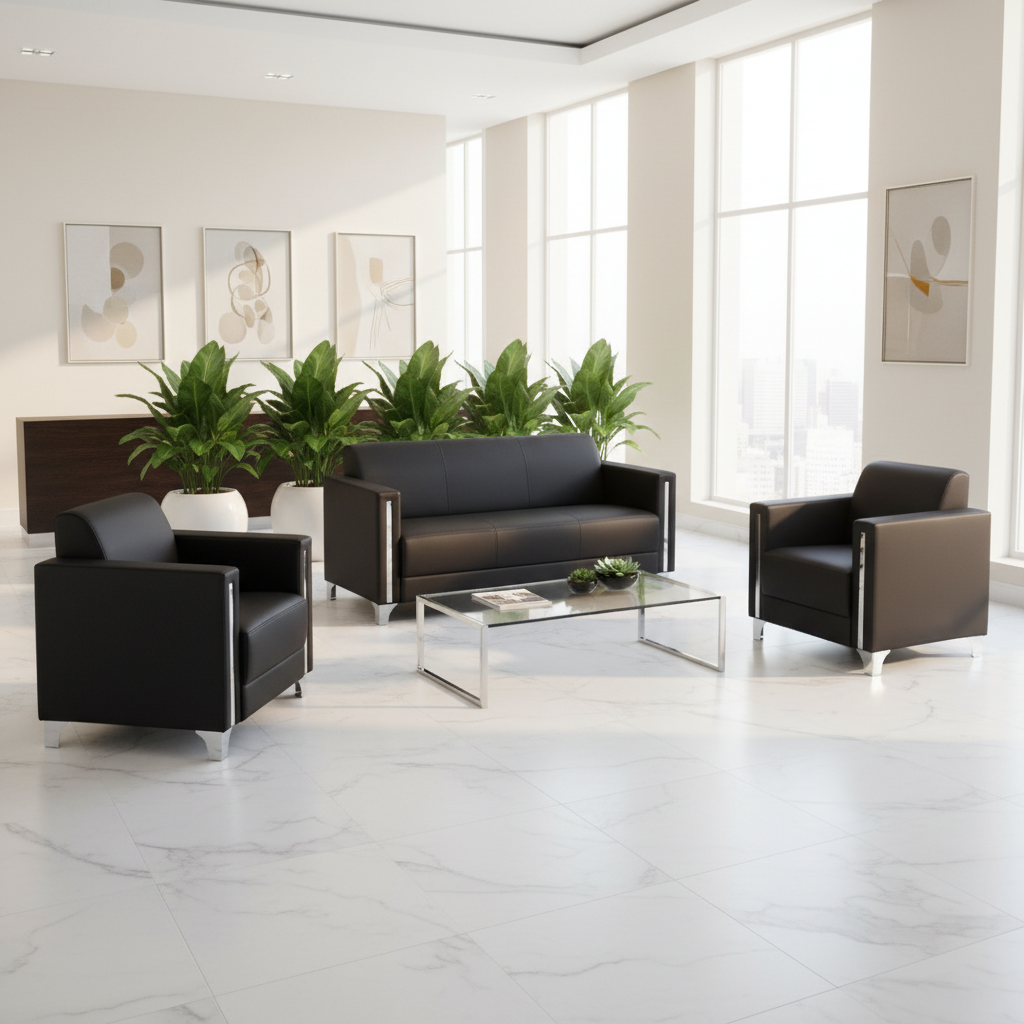 Kiwi 3-Seater Sofa Set Black PU Leather - Premium Living Room Furniture UAE