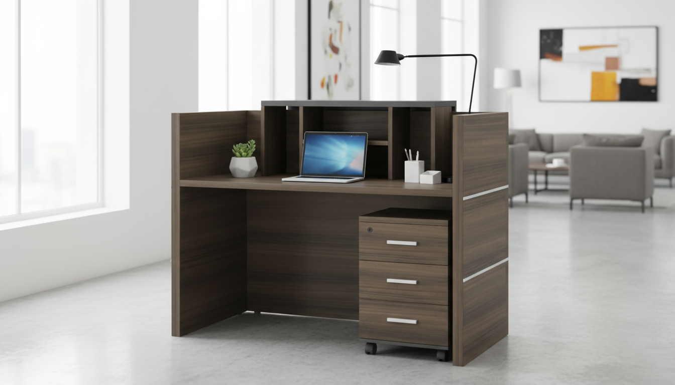 INFINI HOMES Reception Table UAE - Model RCP-140-BG 140x60x105cm Pedestal Drawer Dubai Abu Dhabi Sharjah