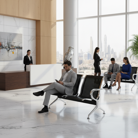 Airport Chair 2-Seater Steel Black | Waiting Room Seating UAE