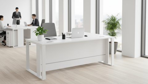 Office Desk 200x90cm with Metal Legs & Drawer - White Executive Table Dubai UAE