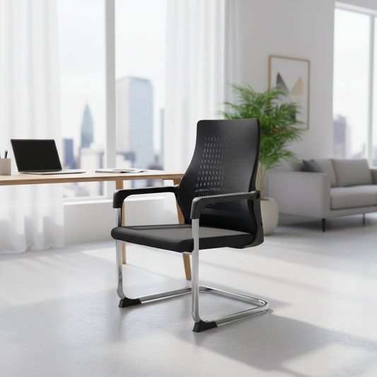 Mesh Back Visitor Chair with Chrome Base | Office Guest Seating UAE | IH 2019 BLK