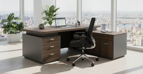 L Shaped Office Desk 200cm with Mobile Drawer - Premium Executive Table UAE | INFINI HOMES
