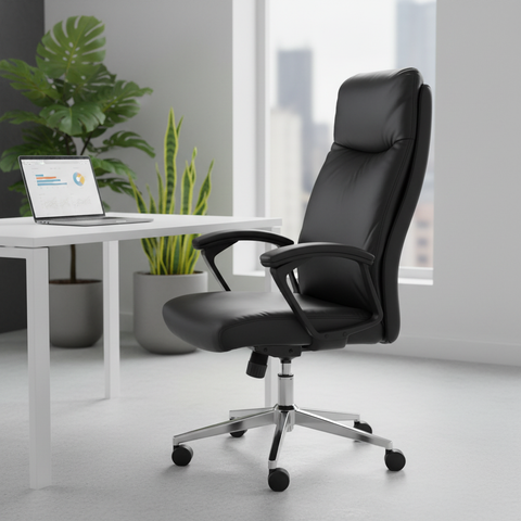Executive Office Chair High Back PU Leather Boss Chair UAE | Chrome Base Ergonomic Desk Chair | IH A35