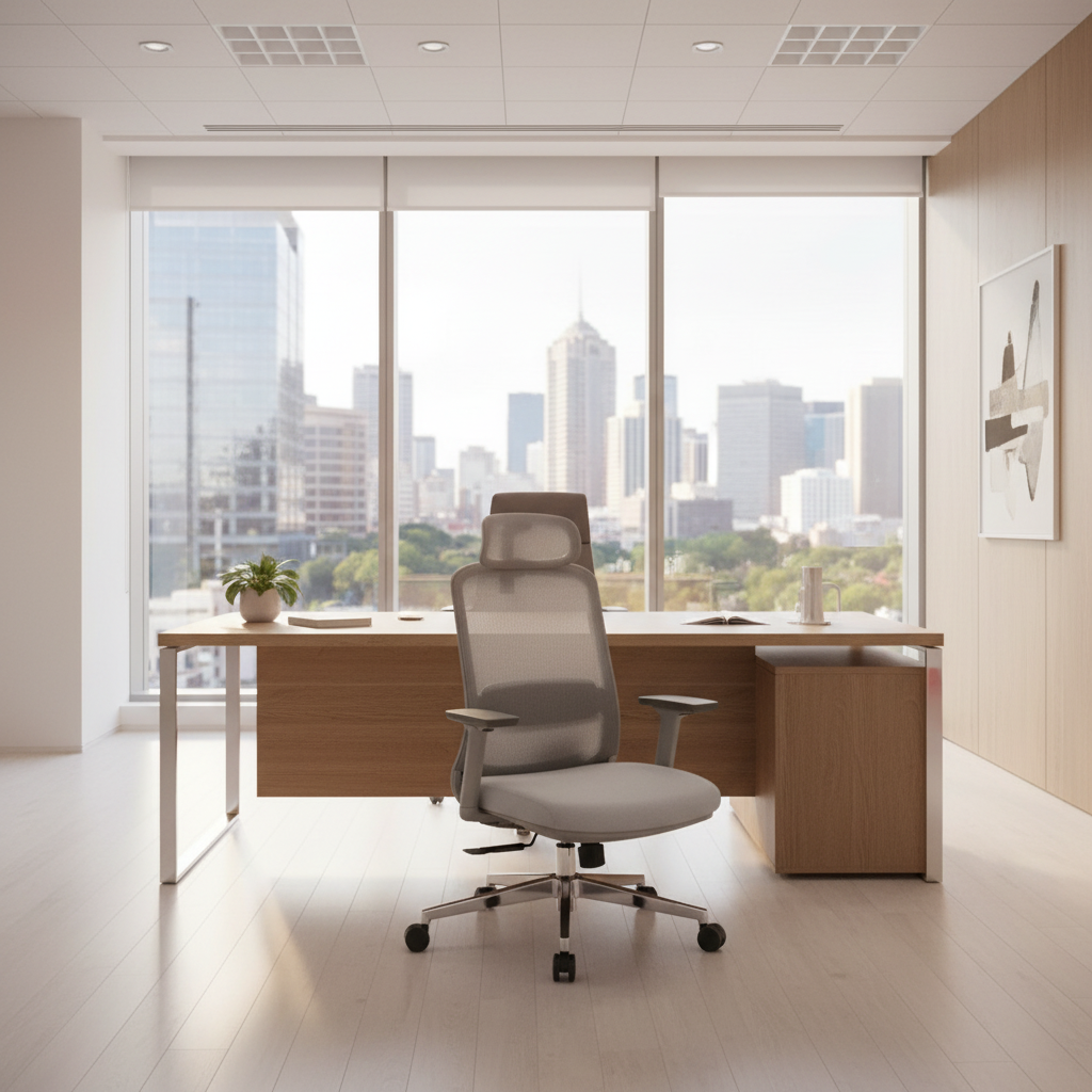 Ergonomic Mesh Grey Office Chair with Headrest - High Back Executive Chair UAE | IH 889-A