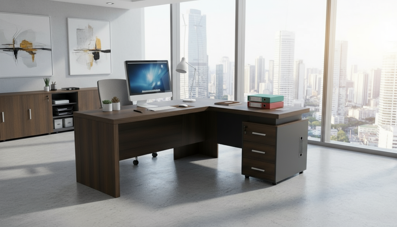 INFINI HOMES Executive Table UAE - Model KENO-160L Walnut Grey 160x80cm +80x40cm Extension Dubai Abu Dhabi Sharjah