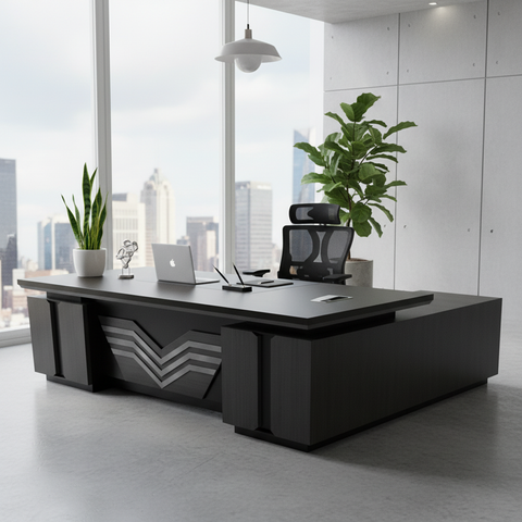 L-Shape Office Desk 1.6M Coffee Grey Kakie | UAE-Wide Delivery