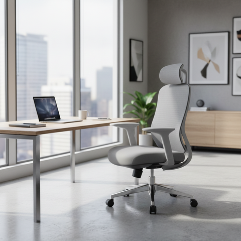 Ergonomic Mesh Grey Office Chair with Headrest - High Back Executive Chair UAE | IH 688-A
