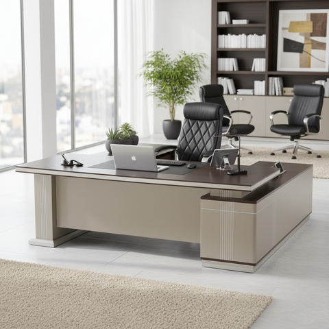 L-Shape Office Desk 1.8m Oak & Khaki | Premium Executive Desk UAE