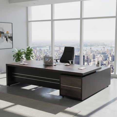 L-Shape Office Desk 1.8m Coffee Grey | Premium Executive Desk UAE