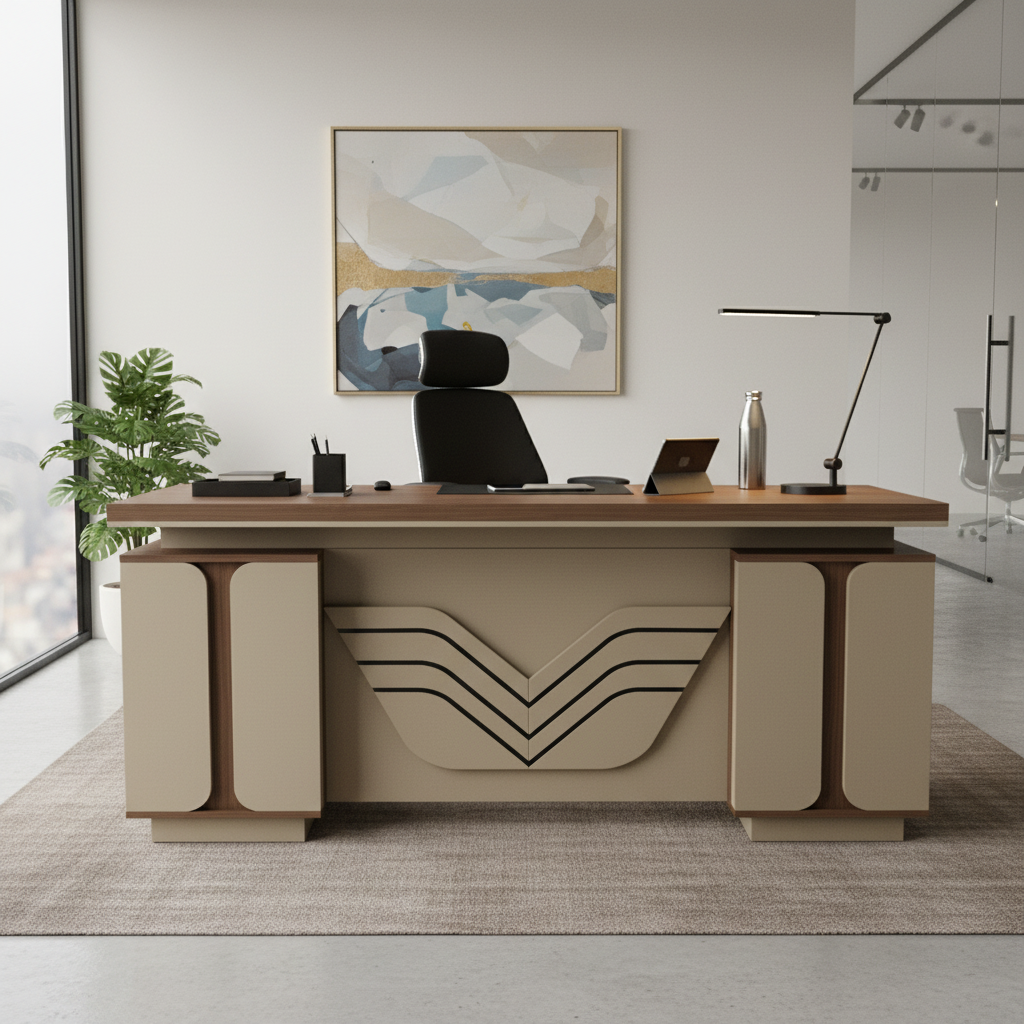 Office Desk 1.4m Oak+Kakie (140x70x75cm) | UAE-Wide Delivery