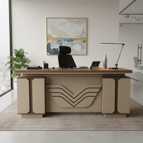 Office Desk 1.4m Oak+Kakie (140x70x75cm) | UAE-Wide Delivery