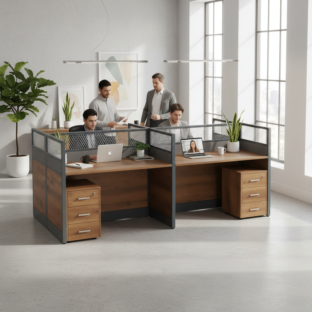 4-Person Office Workstation Coffee & Grey | UAE-Wide Delivery | INFINI HOMES