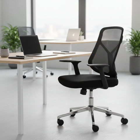 Medium Back Mesh Office Chair UAE | Ergonomic Chrome Base | Dubai Office Furniture | IH A336