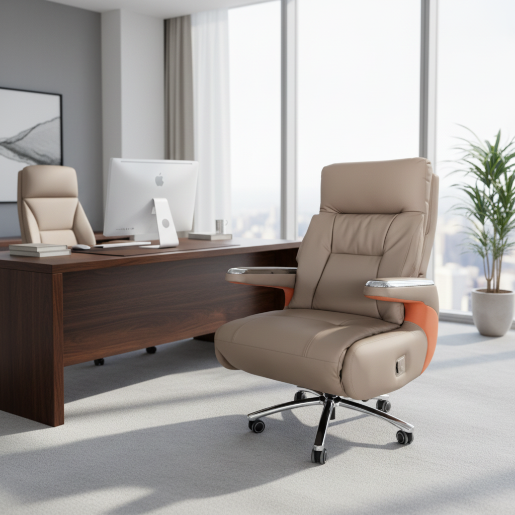 Premium PU Leather Recliner Office Chair with Chrome Base - UAE Stock | IH 6079
