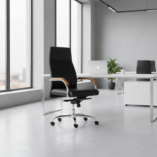 High Back Executive Office Chair UAE | Ergonomic PU Leather Chair with Chrome Base | IH F57AS