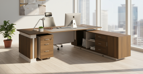 L Shaped Office Desk 240x220cm with Mobile Drawer - Executive Office Table Dubai UAE