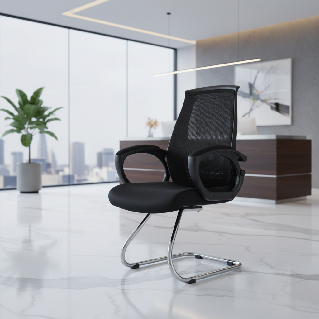 Ergonomic Mesh Visitor Chair UAE | Office Guest Chair with Chrome Base & Nylon Arms | IH 544V
