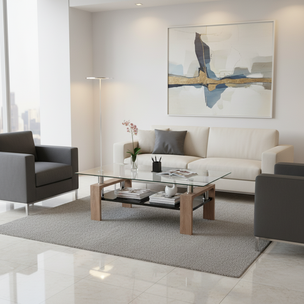 Coffee Table with Glass Top and Walnut Legs IH 7907-Walnut | Dubai, Abu Dhabi, Sharjah