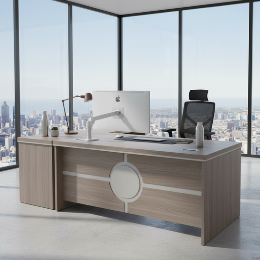 L-Shape Manager Office Desk 1.6m | IH 996 – Oak & Khaki
