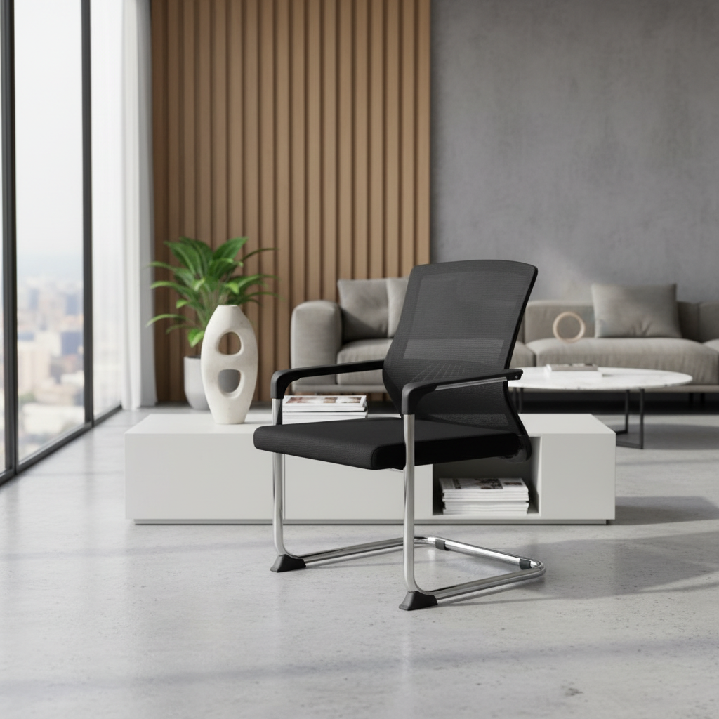 Mesh Back Visitor Chair with Chrome Base - Office Seating UAE | IH 822D