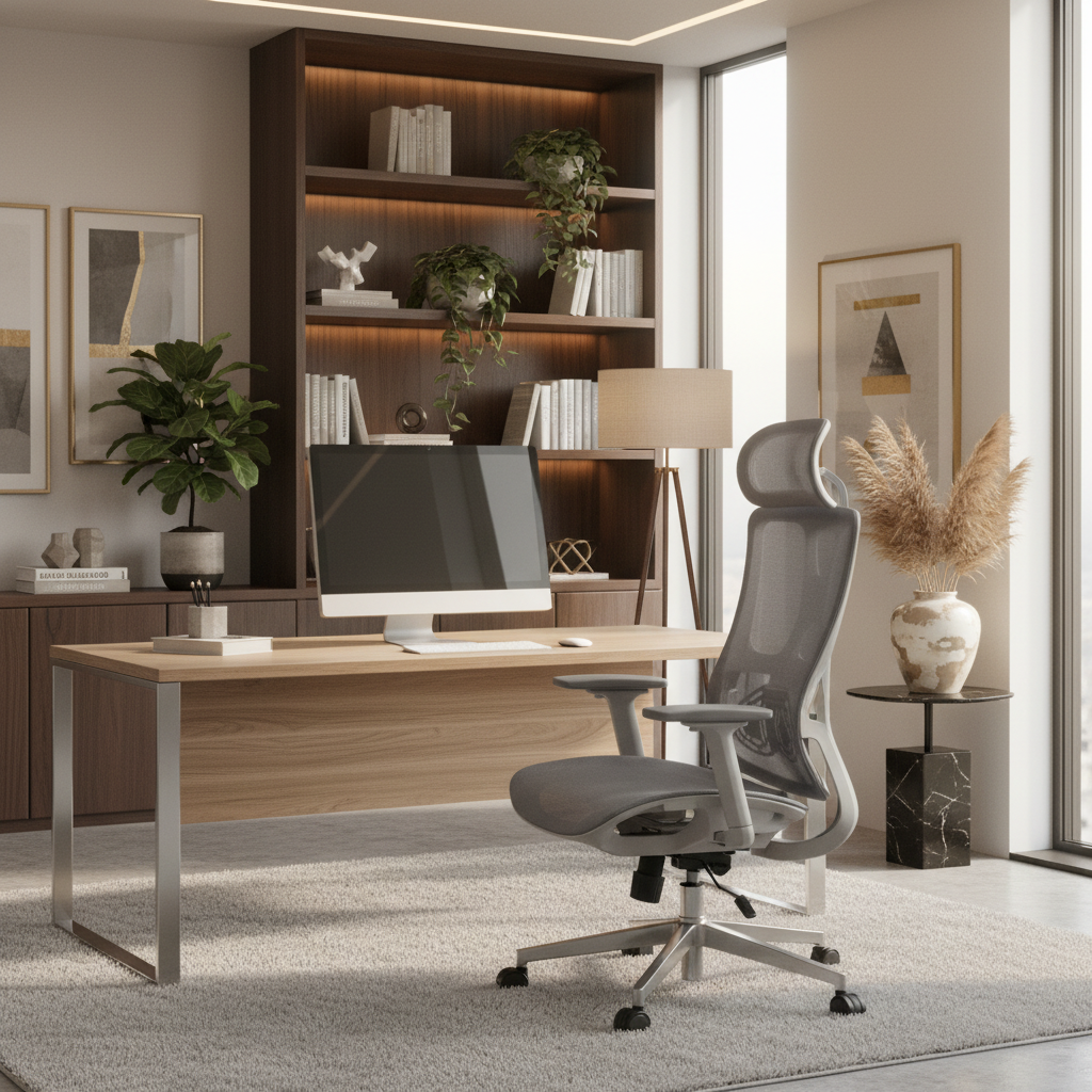 Premium Ergonomic Grey Office Chair with Headrest Dubai | High Back Mesh Executive Chair UAE | IH A-216