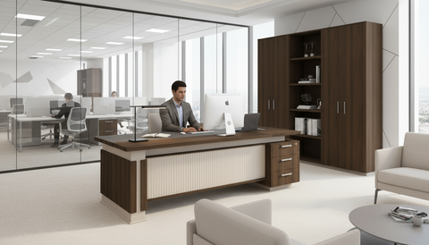 L-Shaped Office Desk 220x220cm with Mobile Drawer - Premium Executive Table UAE | INFINI HOMES