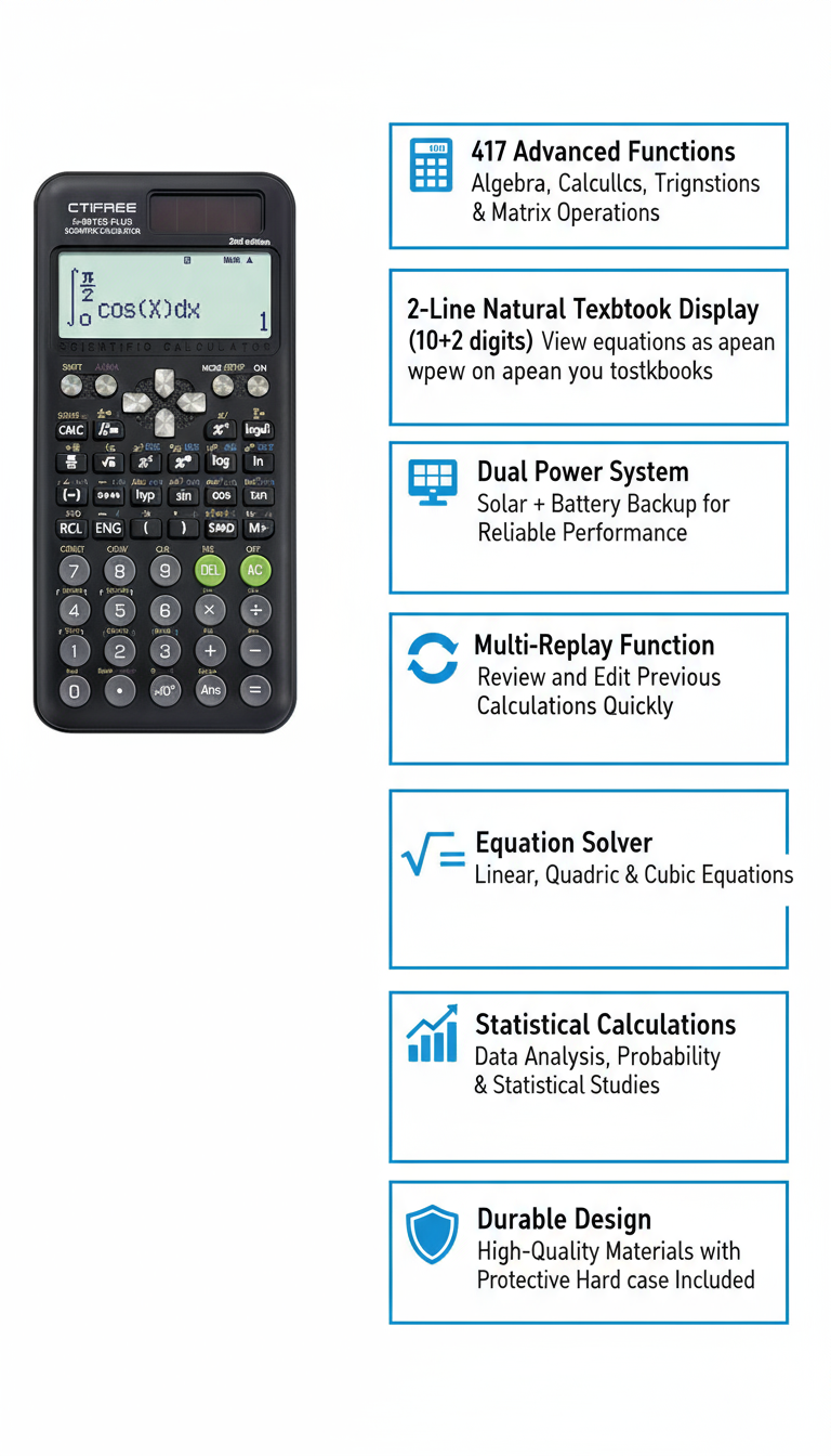 Scientific Calculator 417 Functions - FC-991ES Plus 2nd Edition | Solar Powered Calculator UAE
