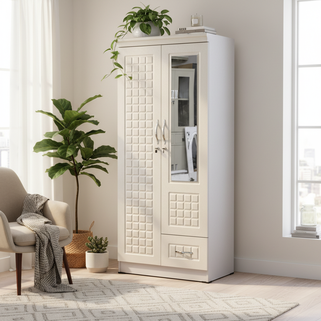 White Wardrobe 80cm UAE | Wooden Closet Storage Cabinet Dubai | IH 8821