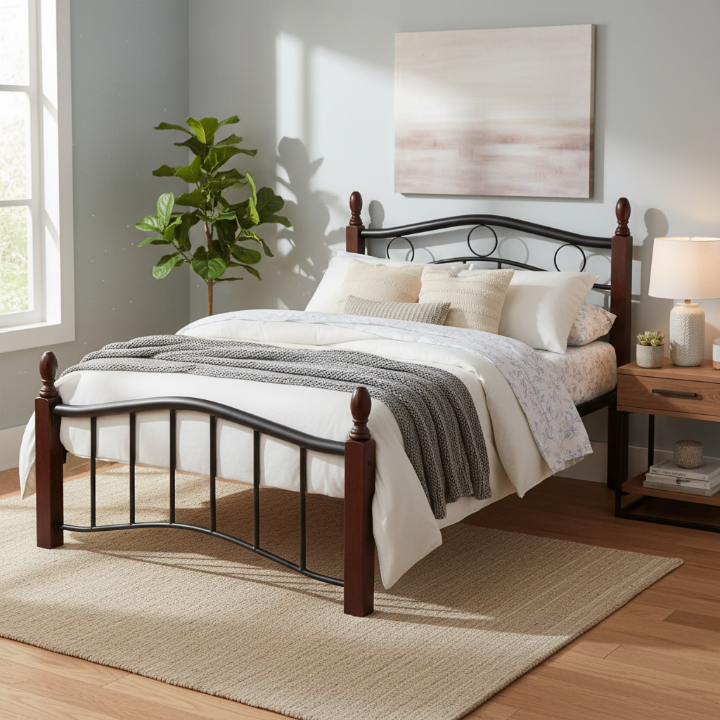 Premium Wooden Steel Bed Frame Single Size 190x90x75cm | UAE Delivery to Dubai, Abu Dhabi, Sharjah | Modern Bedroom Furniture