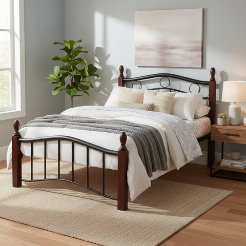 Premium Wooden Steel Bed Frame Single Size 190x90x75cm | UAE Delivery to Dubai, Abu Dhabi, Sharjah | Modern Bedroom Furniture