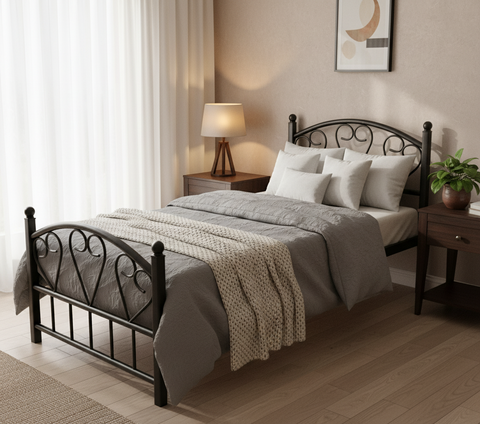 Metal Bed Frame Black Single Size UAE | INFINI HOMES Dubai Abu Dhabi Sharjah