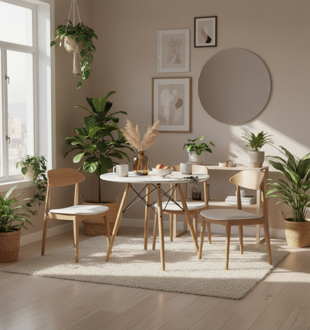 Round Side Table Dubai - Premium White Top Wood Support | UAE Furniture