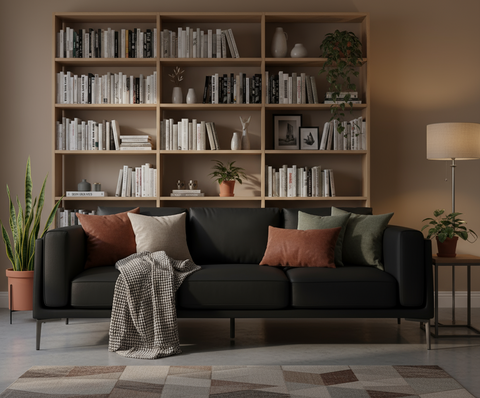 AIKA Three Seater Leatherette Sofa - Black