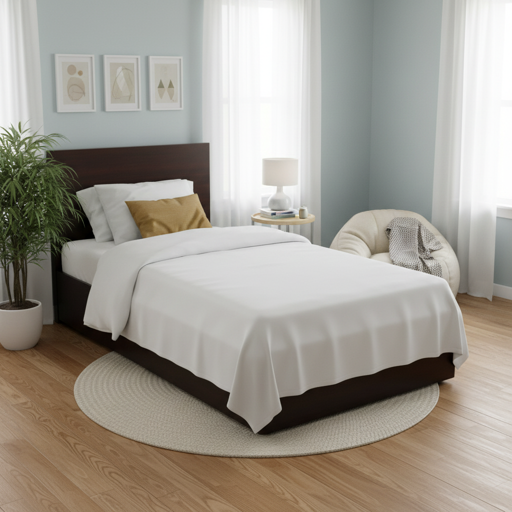 Single Bed Wooden Frame 120x190cm | Natural Light Bedroom Setup | Delivered Across UAE Emirates