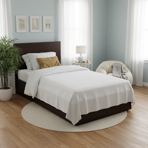 Single Bed Wooden Frame 120x190cm | Natural Light Bedroom Setup | Delivered Across UAE Emirates
