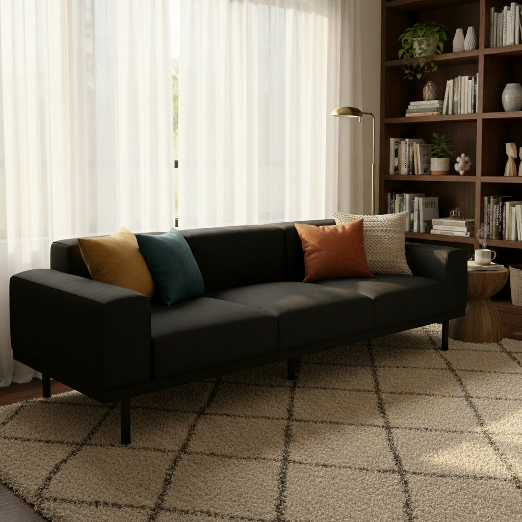 VOLL Three Seater Leatherette Sofa Black | Premium Furniture Dubai Abu Dhabi UAE