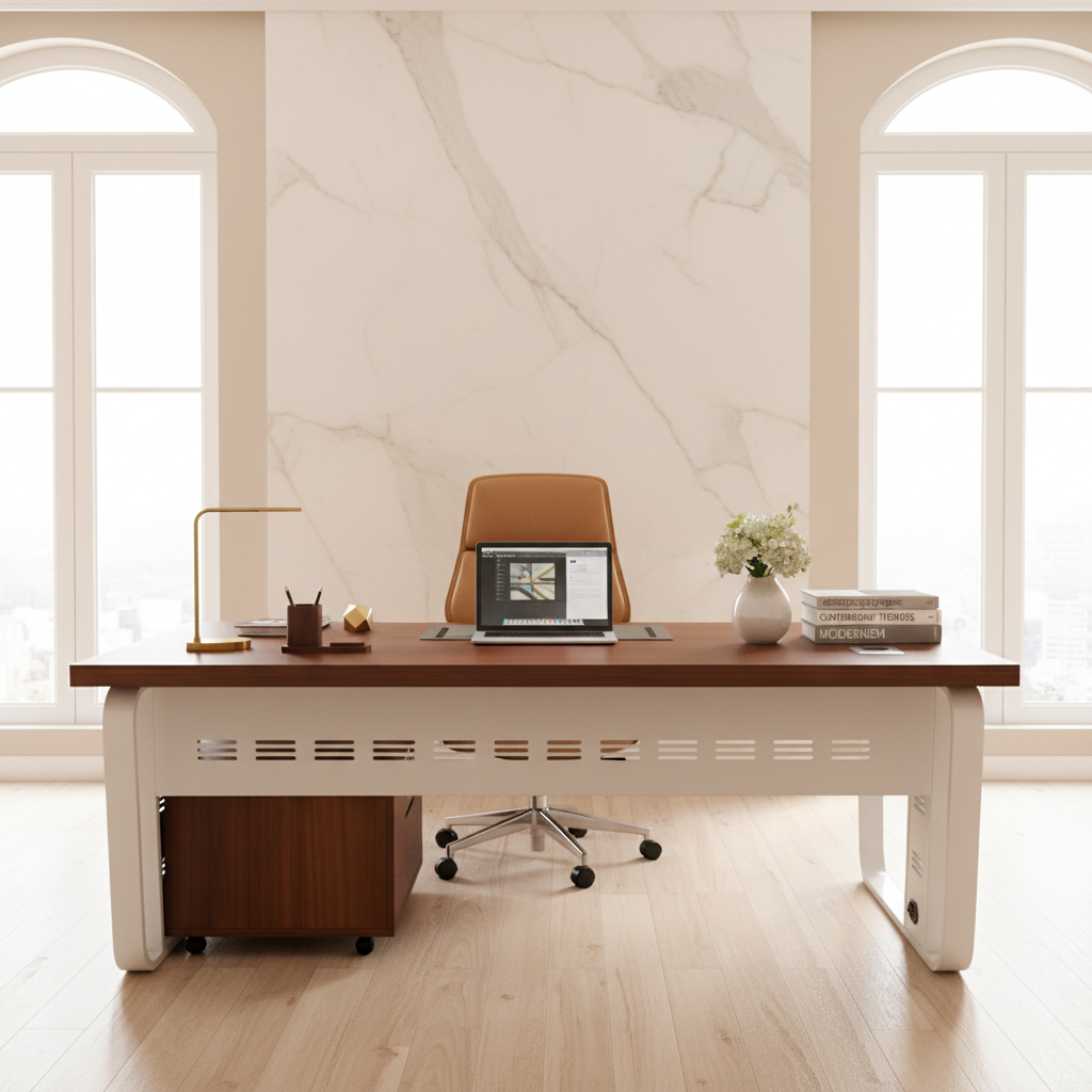 Office Desk 1.4m Cherry White | Premium Executive Desk UAE