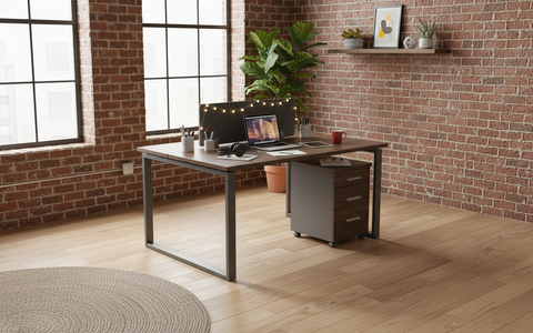 2 Person Office Workstation Desk 120x120cm with Drawers - Walnut Grey | Dubai UAE