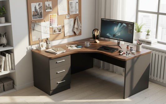 INFINI HOMES L Shape Table UAE - Coffee Brown 140x140cm Fixed Drawer Dubai Abu Dhabi Sharjah